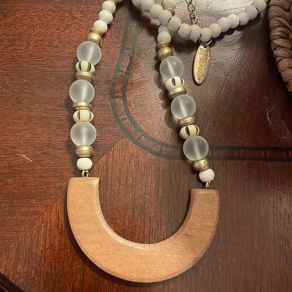 Plumeria Wooden/glass beaded necklace